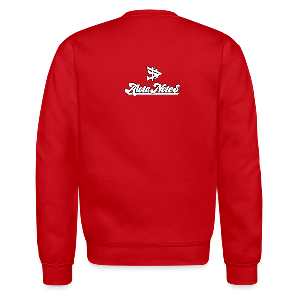 Alota Note$ Garmentry Monogram/Wordmark + Icon/Wordmark Scripted Sleeve Unisex Crewneck Sweatshirt - red