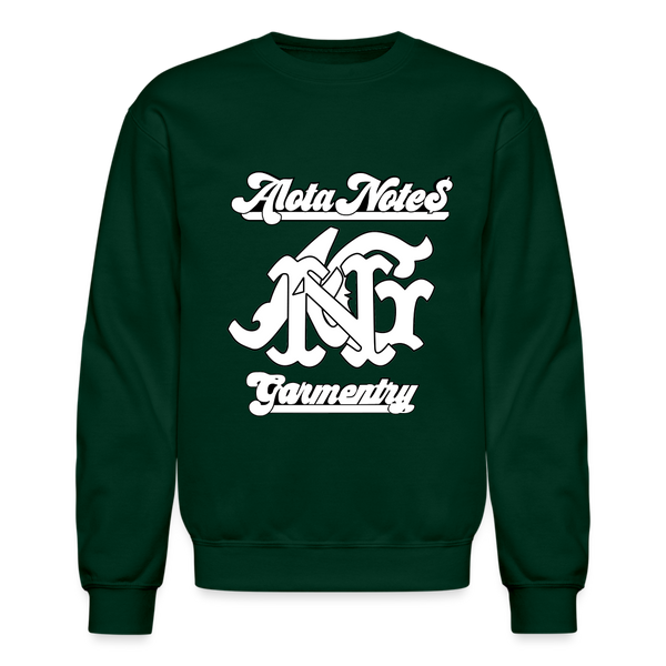 Alota Note$ Garmentry Monogram/Wordmark + Icon/Wordmark Scripted Sleeve Unisex Crewneck Sweatshirt - forest green