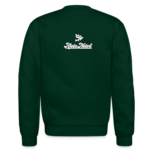 Alota Note$ Garmentry Monogram/Wordmark + Icon/Wordmark Scripted Sleeve Unisex Crewneck Sweatshirt - forest green