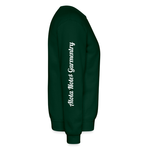 Alota Note$ Garmentry Monogram/Wordmark + Icon/Wordmark Scripted Sleeve Unisex Crewneck Sweatshirt - forest green