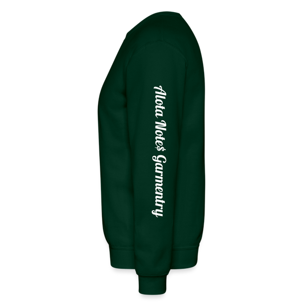 Alota Note$ Garmentry Monogram/Wordmark + Icon/Wordmark Scripted Sleeve Unisex Crewneck Sweatshirt - forest green