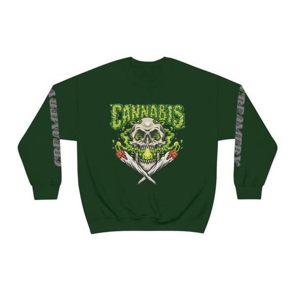 Creamery Deliveries 'Cannabis Skull & Burning Spliffs' Unisex Heavy Blend™ Crewneck Sweatshirt