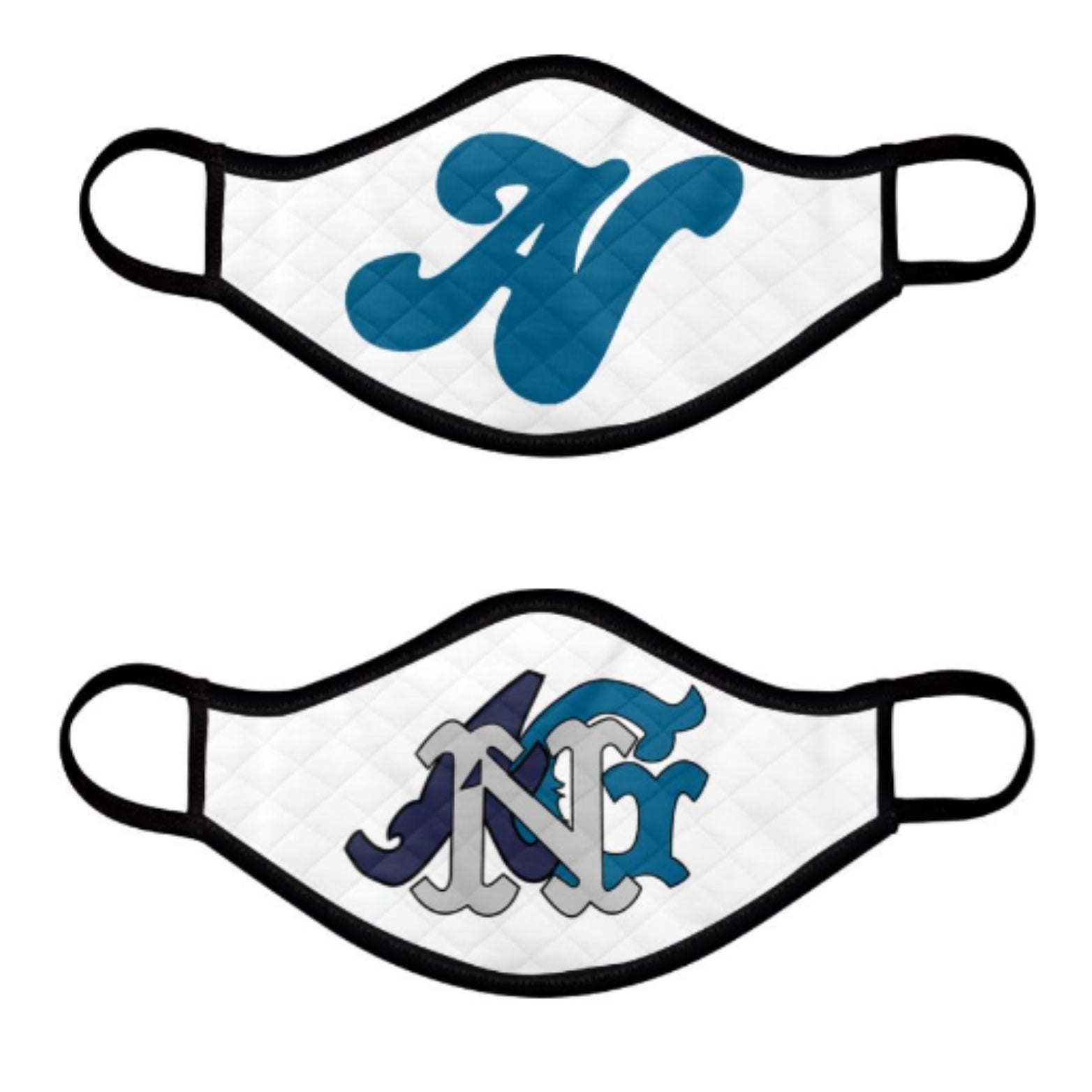 Alota Note$ Lettermark/Monogram Facemask 2PK - White/Blue/Grey/Teal