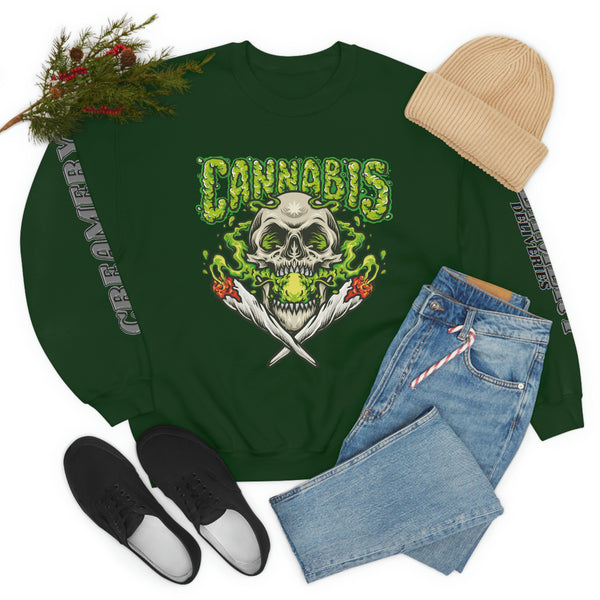 Creamery Deliveries 'Cannabis Skull & Burning Spliffs' Unisex Heavy Blend™ Crewneck Sweatshirt