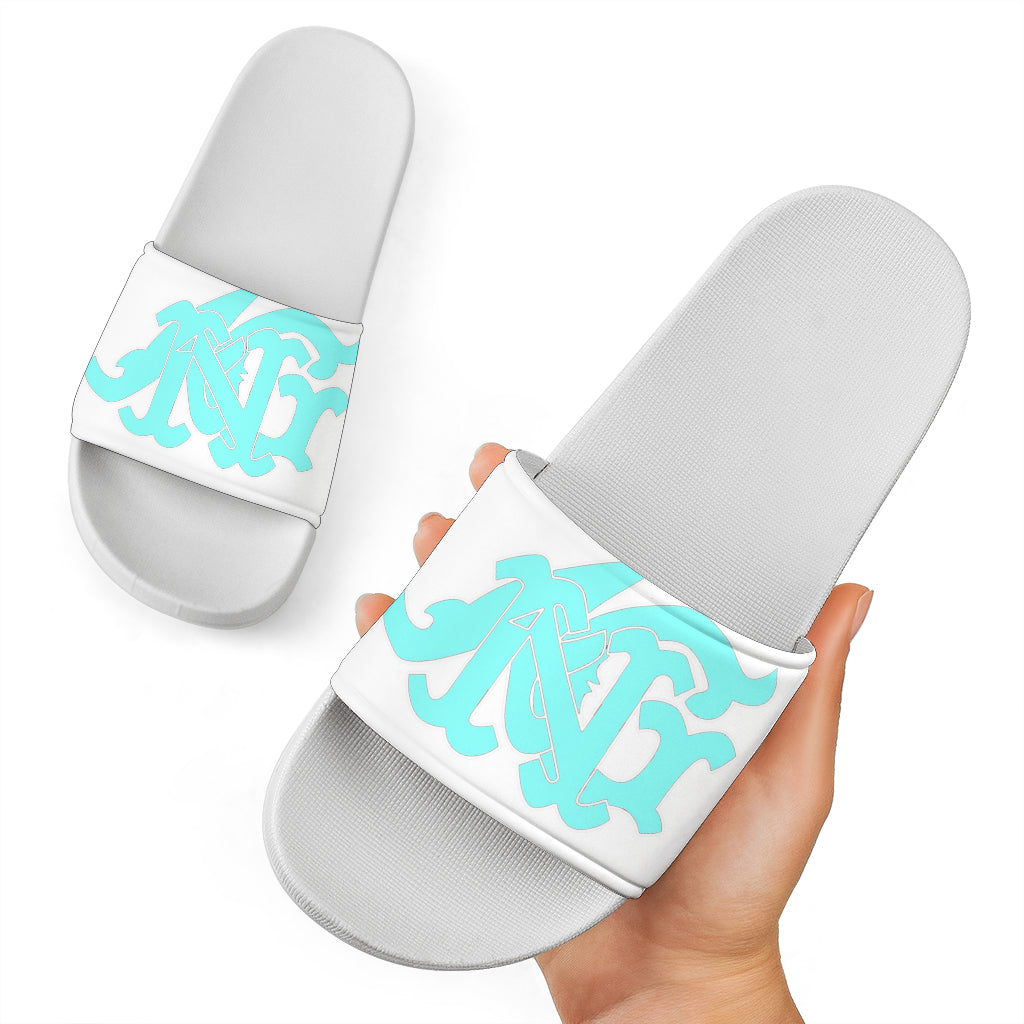 ANG Monogram Slides - White, Aqua