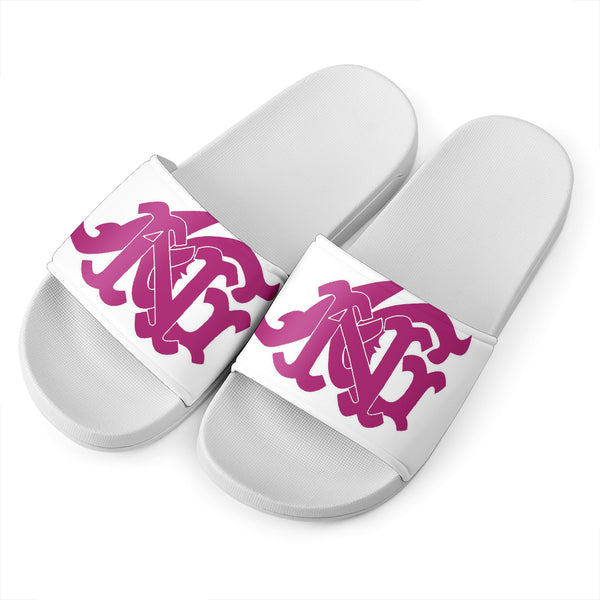 ANG Monogram Slides - White, Raspberry