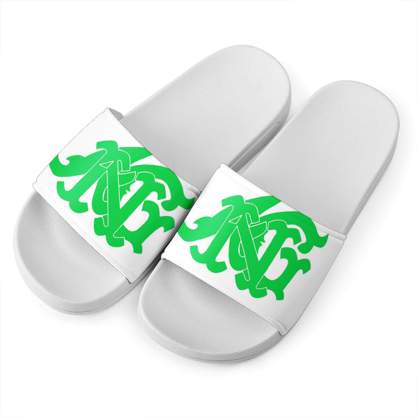 ANG Monogram Slides - White, Emerald Green