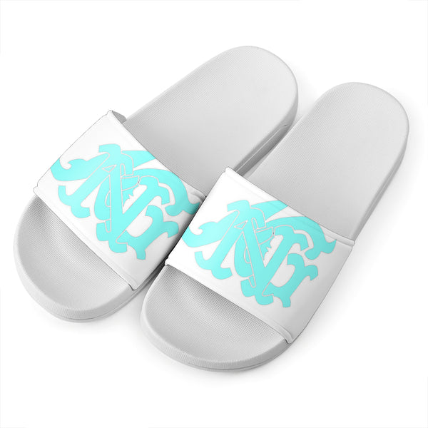 ANG Monogram Slides - White, Aqua