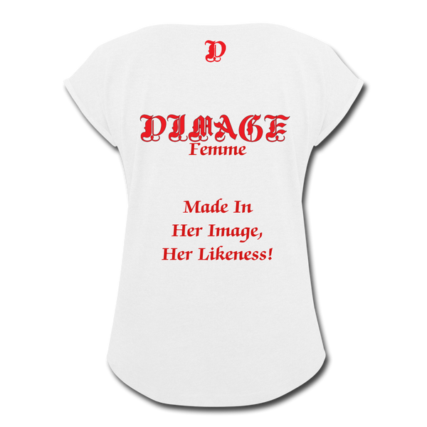 D'IMAG'E Femme Juneteenth Women's Roll Cuff T-Shirt - white