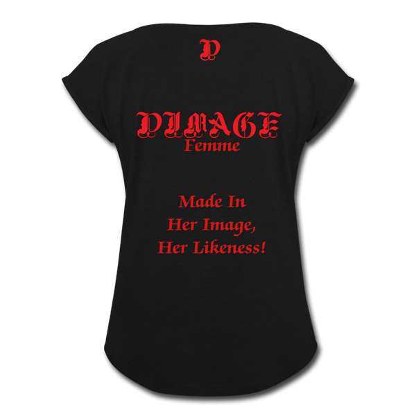 D'IMAG'E Femme Juneteenth Women's Roll Cuff T-Shirt - black