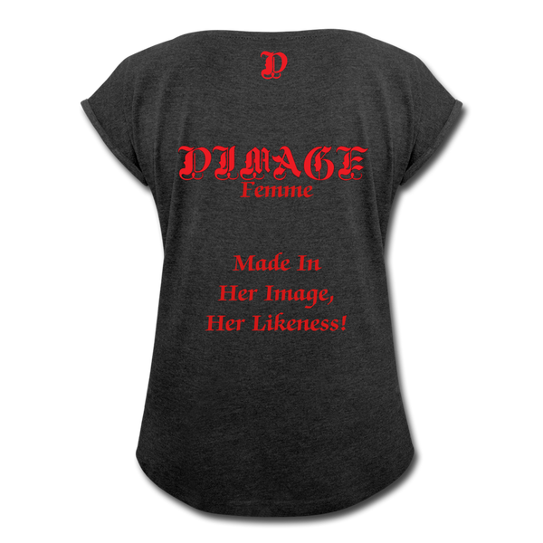 D'IMAG'E Femme Juneteenth Women's Roll Cuff T-Shirt - heather black