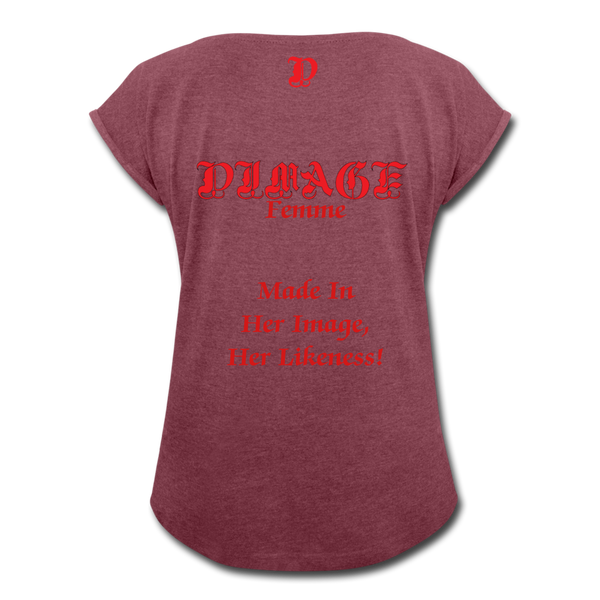 D'IMAG'E Femme Juneteenth Women's Roll Cuff T-Shirt - heather burgundy