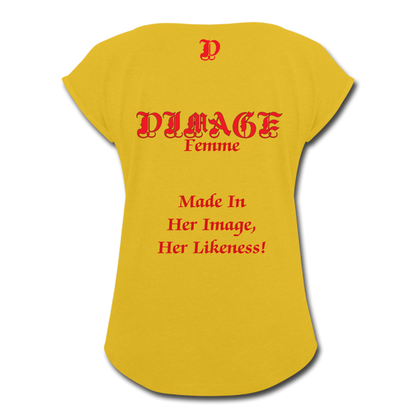 D'IMAG'E Femme Juneteenth Women's Roll Cuff T-Shirt - mustard yellow