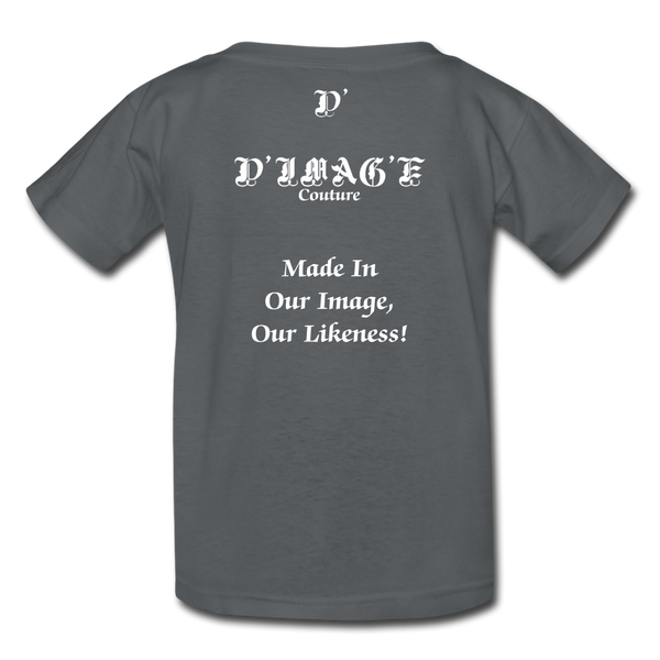 D'IMAG'E Legacy Wordmark & Slogan Youth T-Shirt - charcoal