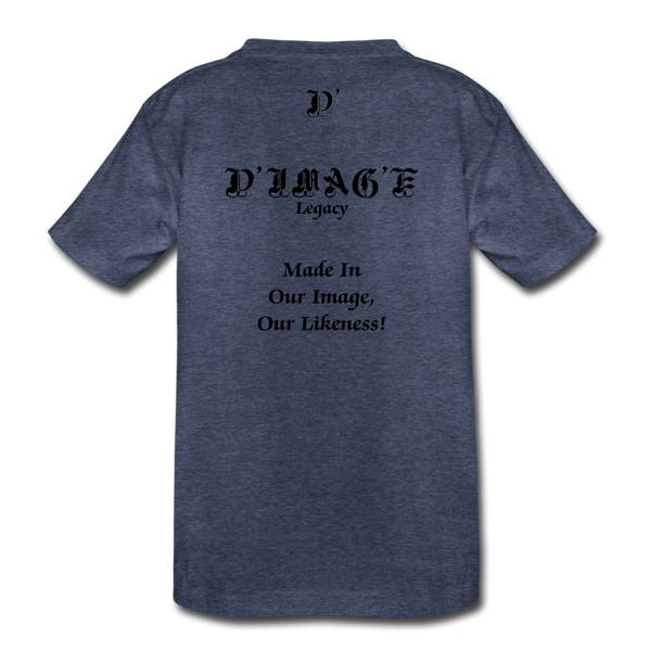 D'IMAG'E Legacy Wordmark & Slogan Youth Premium T-Shirt - heather blue