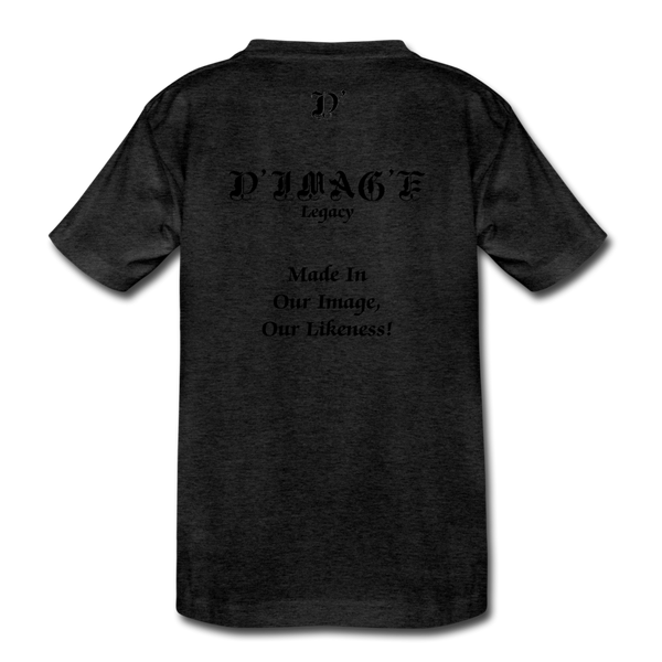 D'IMAG'E Legacy Wordmark & Slogan Youth Premium T-Shirt - charcoal gray