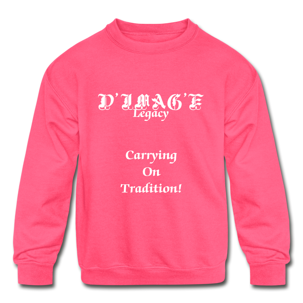 D'IMAG'E Legacy Youth Wordmark & Slogan Unisex Crewneck Sweatshirt - neon pink