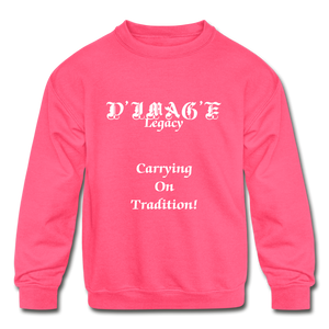 D'IMAG'E Legacy Youth Wordmark & Slogan Unisex Crewneck Sweatshirt - neon pink