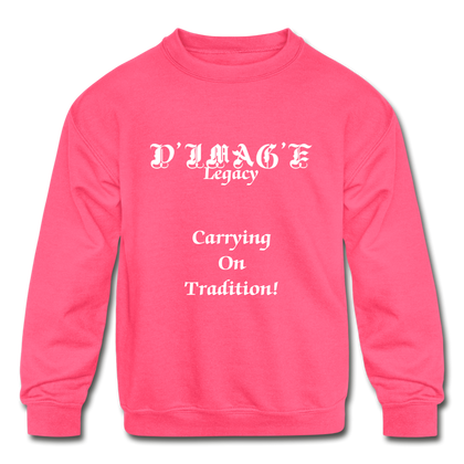 D'IMAG'E Legacy Youth Wordmark & Slogan Unisex Crewneck Sweatshirt - neon pink