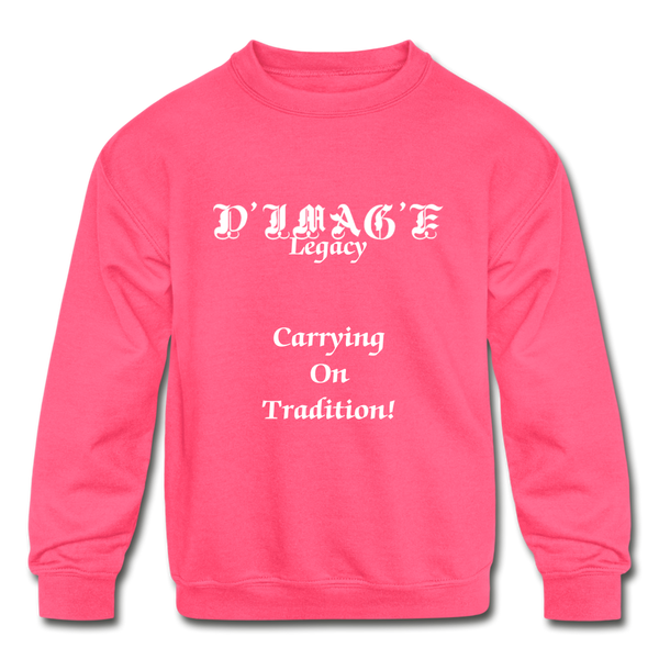 D'IMAG'E Legacy Youth Wordmark & Slogan Unisex Crewneck Sweatshirt - neon pink