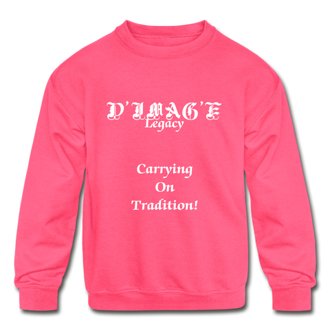 D'IMAG'E Legacy Youth Wordmark & Slogan Unisex Crewneck Sweatshirt - neon pink