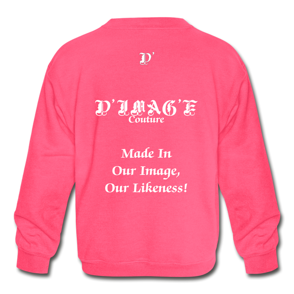 D'IMAG'E Legacy Youth Wordmark & Slogan Unisex Crewneck Sweatshirt - neon pink