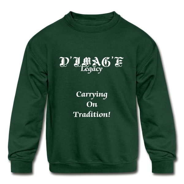 D'IMAG'E Legacy Youth Wordmark & Slogan Unisex Crewneck Sweatshirt - forest green