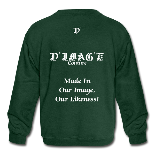 D'IMAG'E Legacy Youth Wordmark & Slogan Unisex Crewneck Sweatshirt - forest green