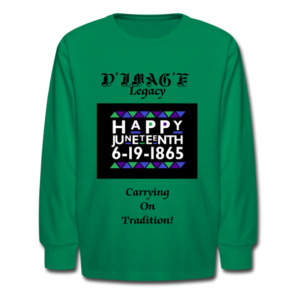 D'IMAG'E Legacy Youth Happy Juneteenth-In Living Color Premium Long Sleeve T-Shirt - kelly green