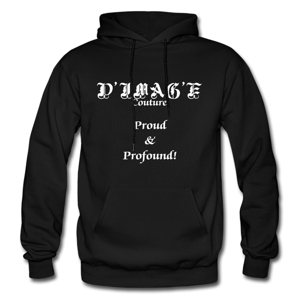 D'IMAG'E Couture Wordmark + Slogan Heavy Blend Adult Hoodie - black