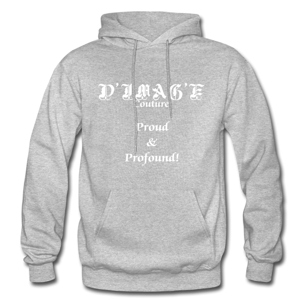 D'IMAG'E Couture Wordmark + Slogan Heavy Blend Adult Hoodie - heather gray