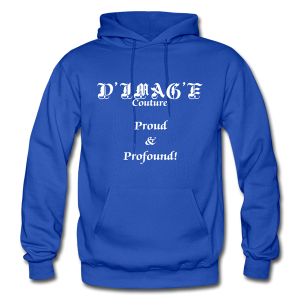 D'IMAG'E Couture Wordmark + Slogan Heavy Blend Adult Hoodie - royal blue