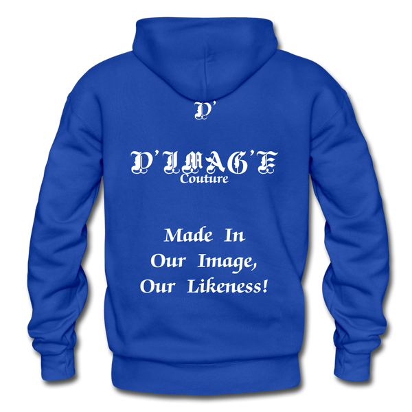 D'IMAG'E Couture Wordmark + Slogan Heavy Blend Adult Hoodie - royal blue