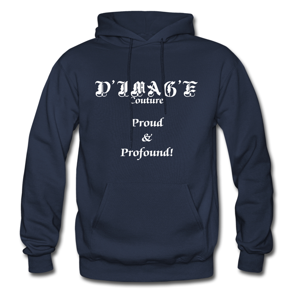 D'IMAG'E Couture Wordmark + Slogan Heavy Blend Adult Hoodie - navy