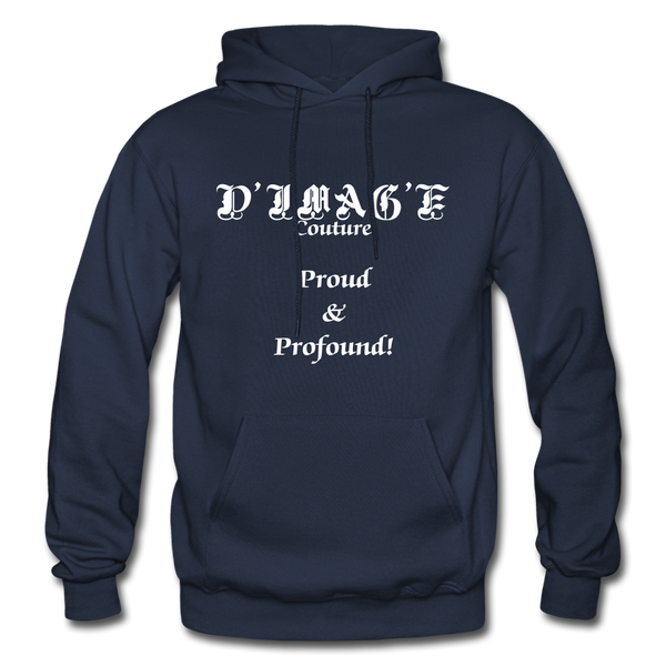 D'IMAG'E Couture Wordmark + Slogan Heavy Blend Adult Hoodie - navy