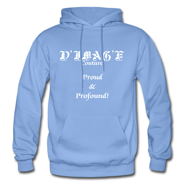 D'IMAG'E Couture Wordmark + Slogan Heavy Blend Adult Hoodie - carolina blue