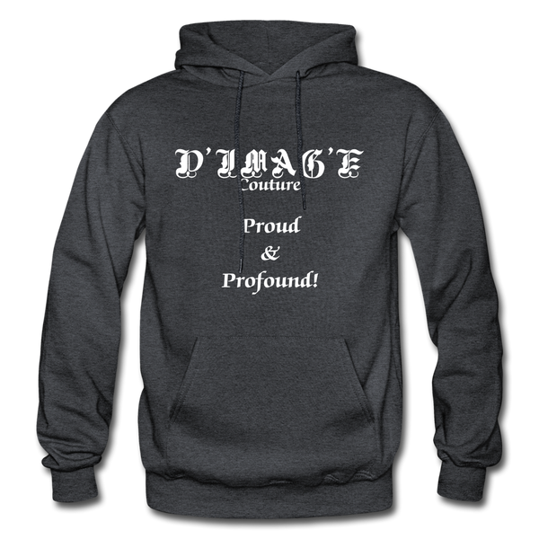 D'IMAG'E Couture Wordmark + Slogan Heavy Blend Adult Hoodie - charcoal grey