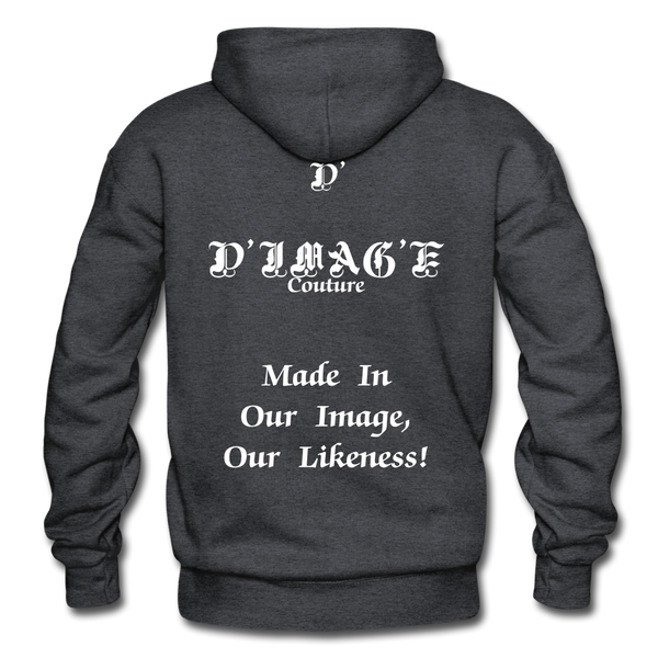 D'IMAG'E Couture Wordmark + Slogan Heavy Blend Adult Hoodie - charcoal grey