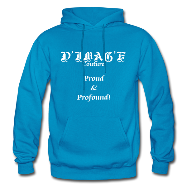 D'IMAG'E Couture Wordmark + Slogan Heavy Blend Adult Hoodie - turquoise