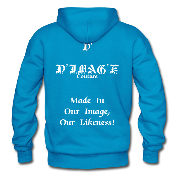 D'IMAG'E Couture Wordmark + Slogan Heavy Blend Adult Hoodie - turquoise