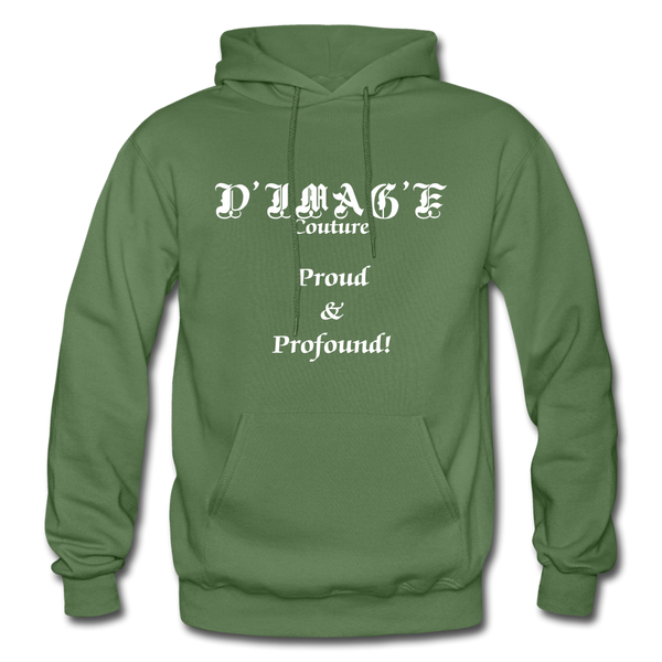 D'IMAG'E Couture Wordmark + Slogan Heavy Blend Adult Hoodie - military green