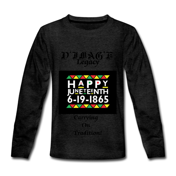 D'IMAG'E Legacy Youth Happy Juneteenth-In Living Color Premium Long Sleeve T-Shirt - charcoal grey